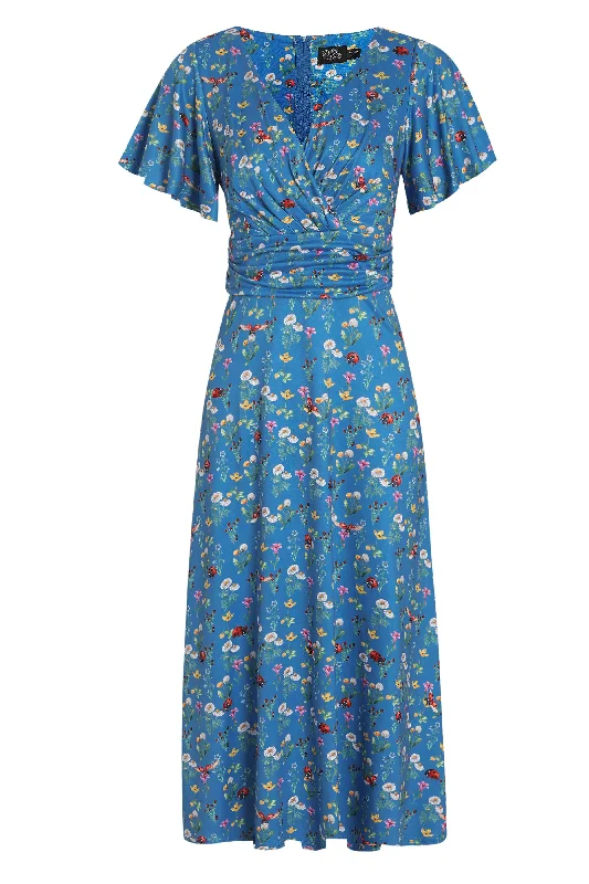 Donna Crossover Bust Blue Ladybug Dress