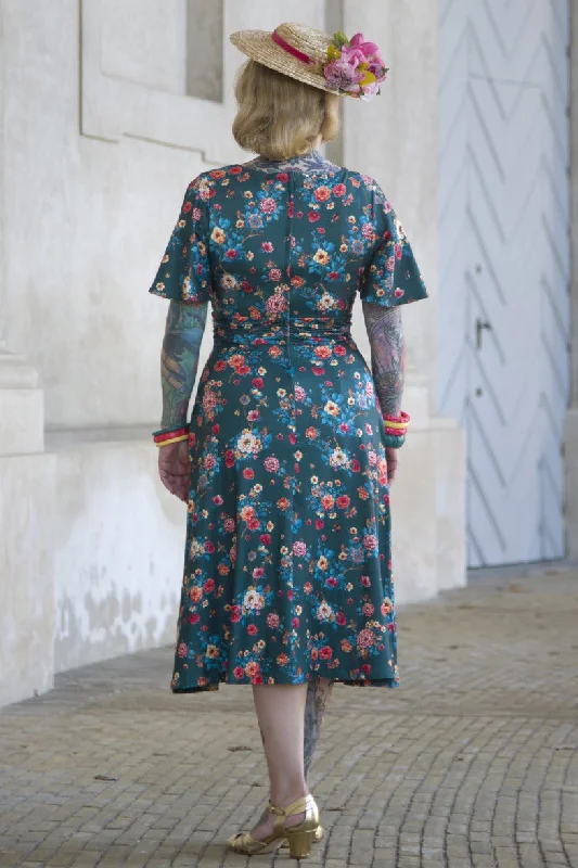 Donna Green Vintage Floral Crossover Bust Dress