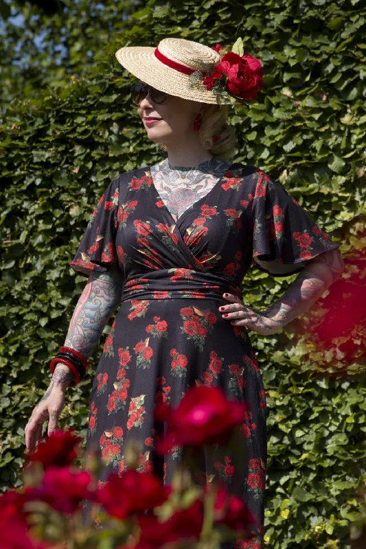 Donna Red Rose Crossover Bust Dress