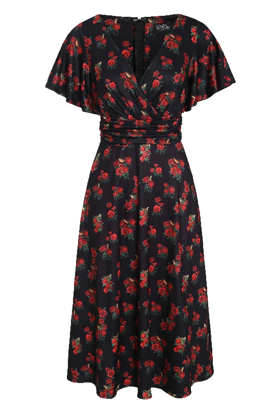 Donna Red Rose Crossover Bust Dress