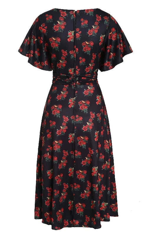 Donna Red Rose Crossover Bust Dress