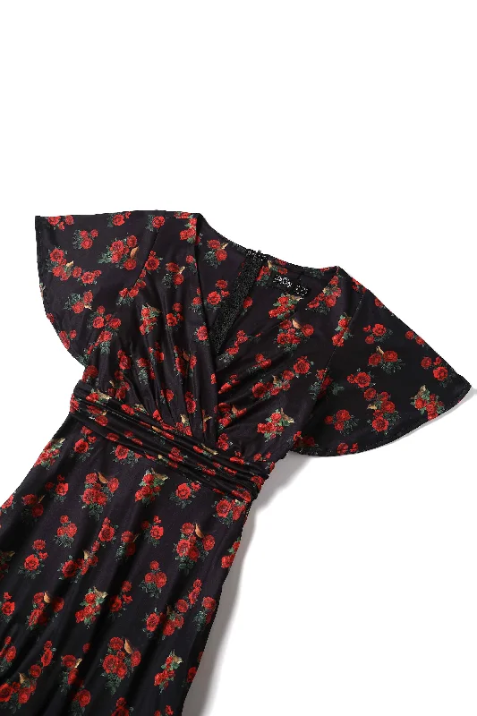 Donna Red Rose Crossover Bust Dress