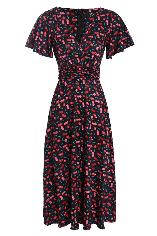 Donna Retro Cherry Crossover Bust Dress