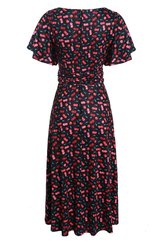 Donna Retro Cherry Crossover Bust Dress