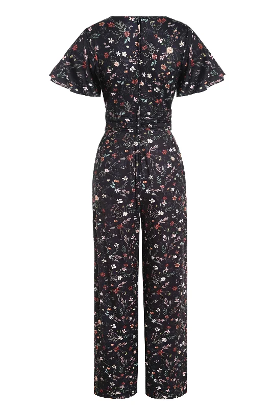 Esther Black Meadow Butterfly Sleeved Jumpsuit