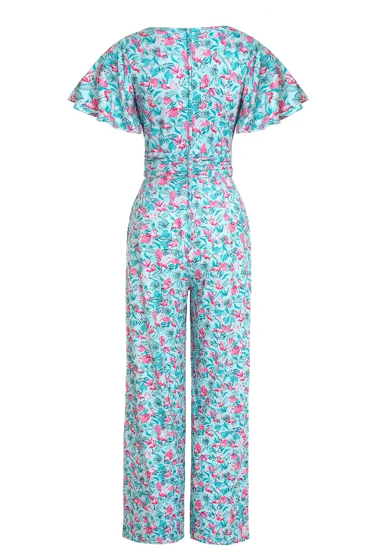 Esther Pink Flamingo Baby Blue Jumpsuit