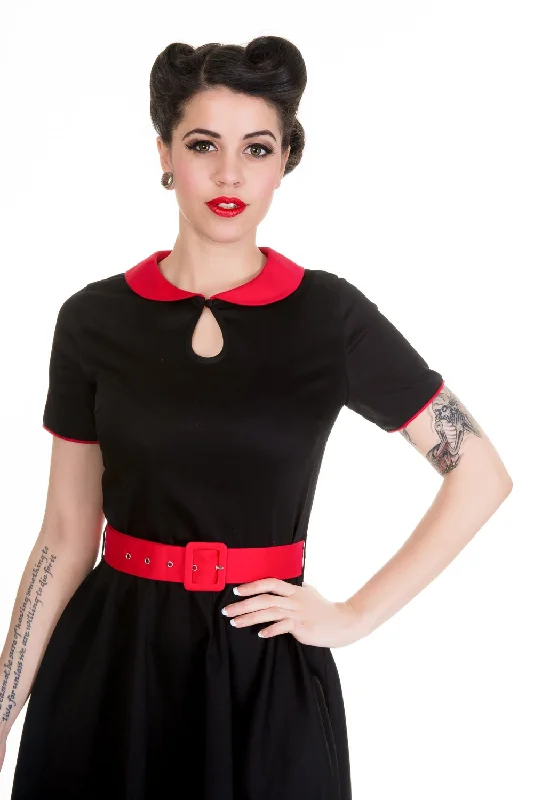 Evelyn Retro 50's Style Swing Dress in Black-Red