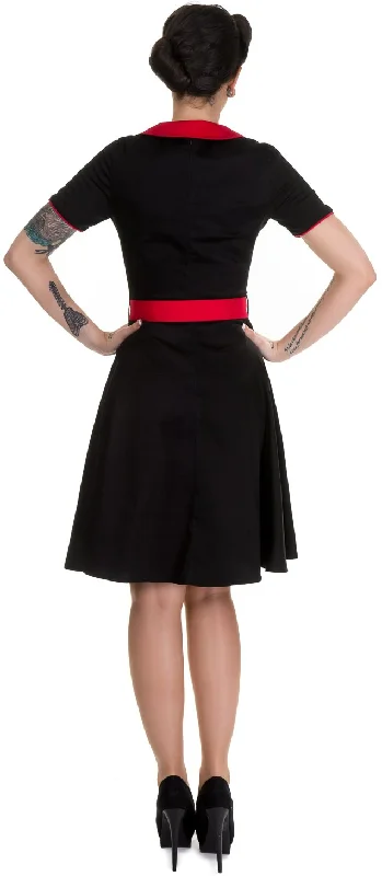 Evelyn Retro 50's Style Swing Dress in Black-Red