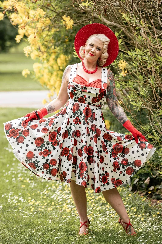 Grace Rockabilly Red Rose Pleated Bust Dress