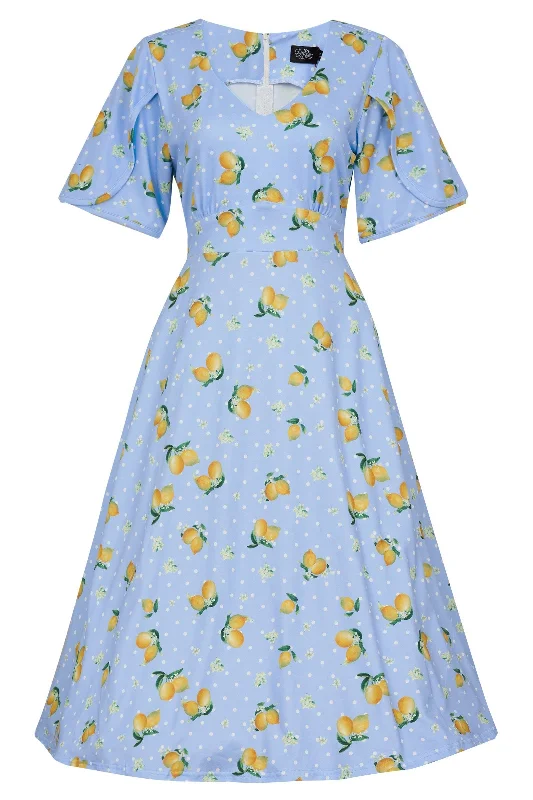 Janice Blue Lemon Petal Sleeved Tea Dress