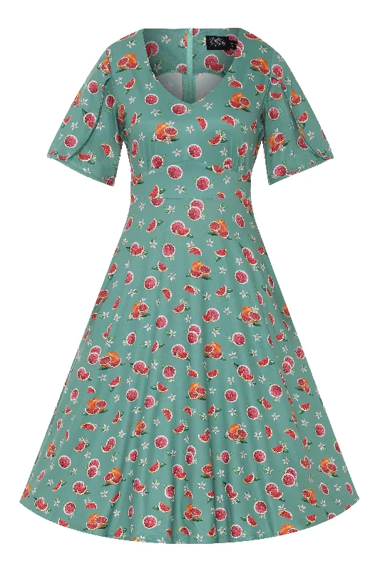 Janice Green Grapefruit Petal Sleeved Tea Dress