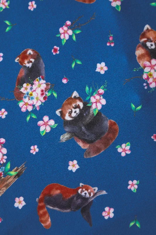 Janice Blue Short Sleeved Tea Dress in Red Panda Print