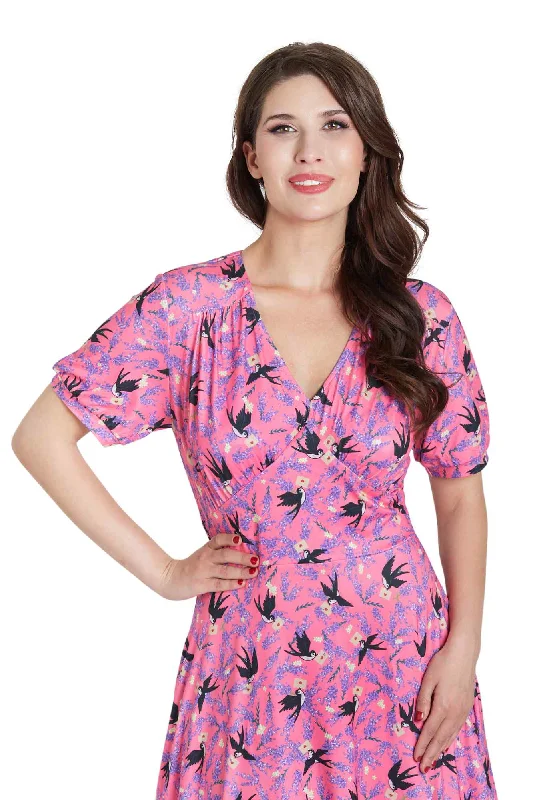 Julia Retro Pink Swallow Tea Dress