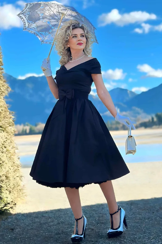 Lily Off Shoulder Black Swing Dress