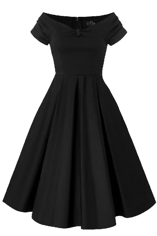 Lily Off Shoulder Black Swing Dress