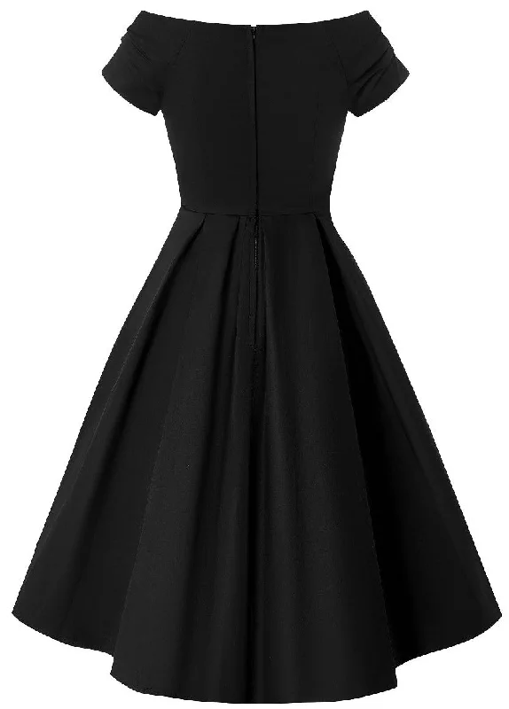 Lily Off Shoulder Black Swing Dress