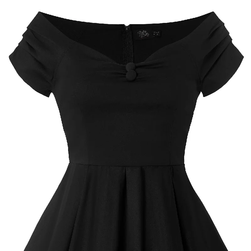 Lily Off Shoulder Black Swing Dress