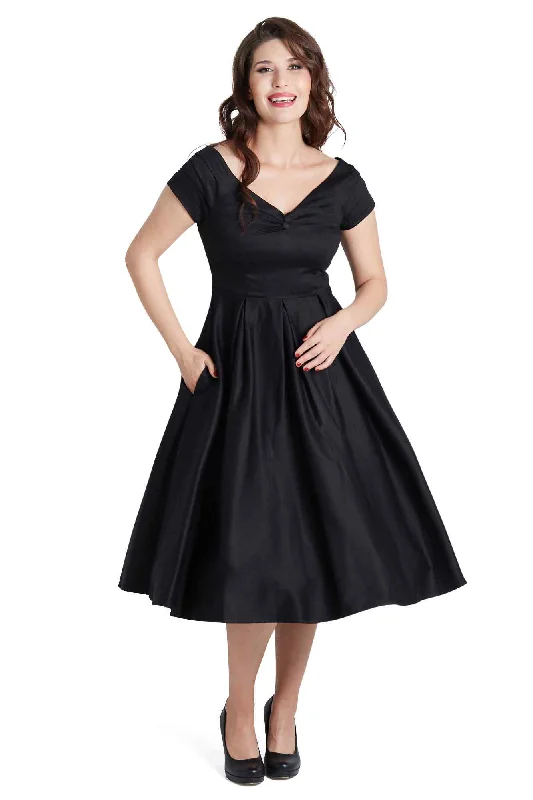 Lily Off Shoulder Black Swing Dress