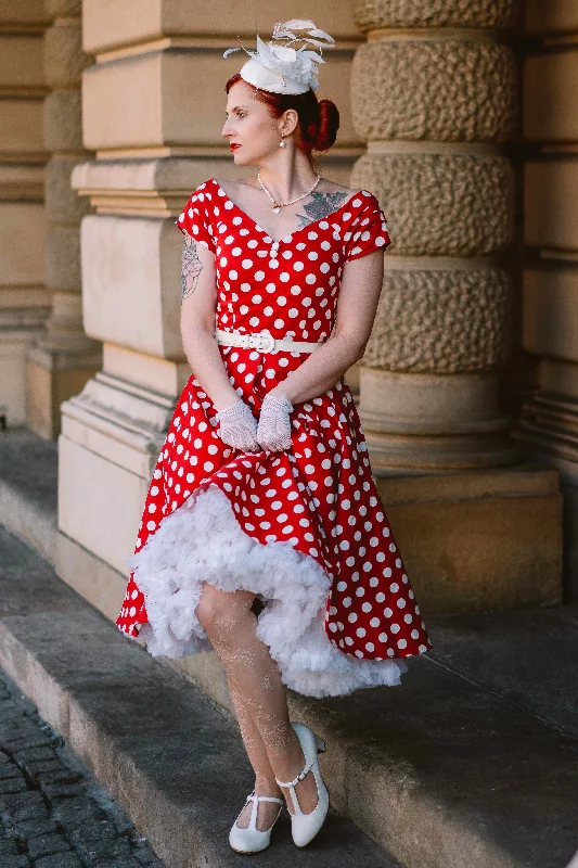 Lily Retro Off Shoulder Red Polka Dot Swing Dress