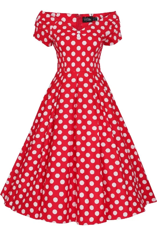 Lily Retro Off Shoulder Red Polka Dot Swing Dress