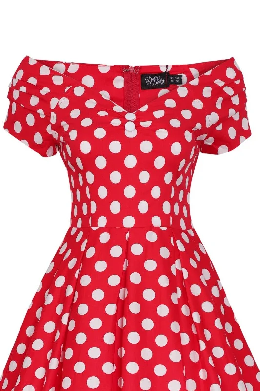 Lily Retro Off Shoulder Red Polka Dot Swing Dress