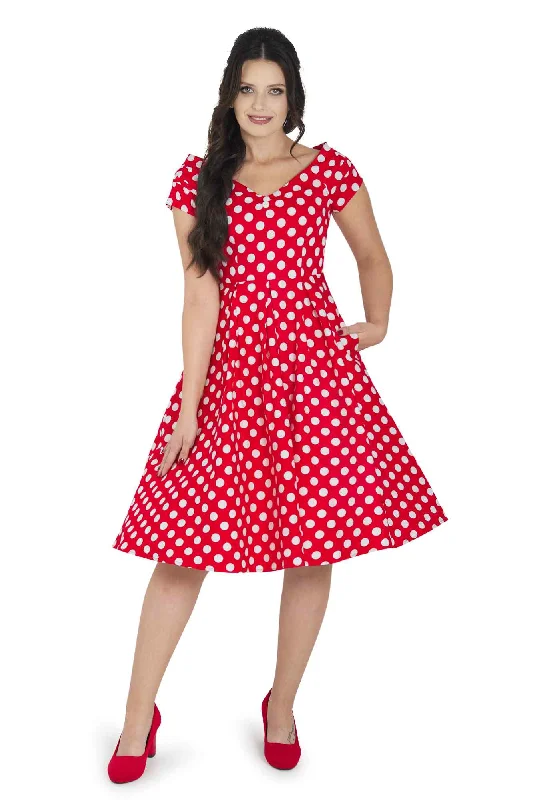 Lily Retro Off Shoulder Red Polka Dot Swing Dress