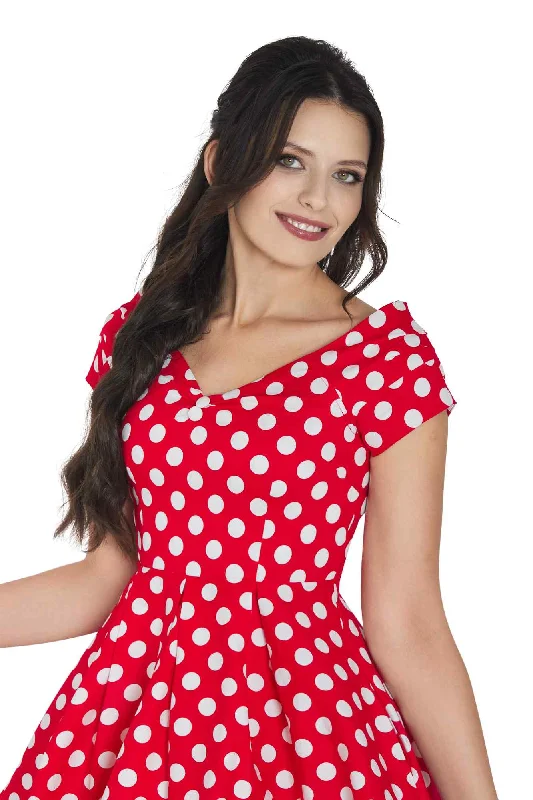 Lily Retro Off Shoulder Red Polka Dot Swing Dress