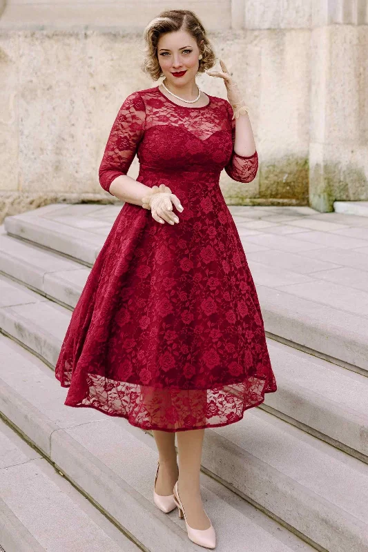 Madeline Long Sleeved Burgundy Lace Dress