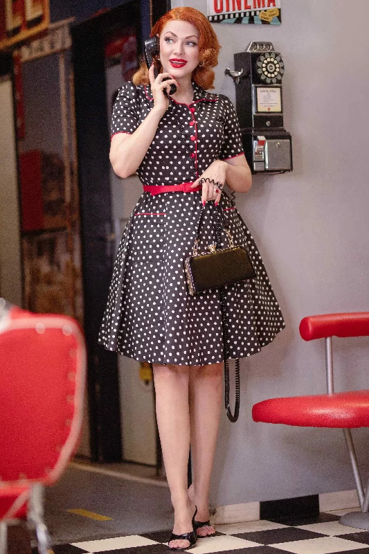 Penelope 50's Rockabilly Polka Dot Shirt Dress in Black