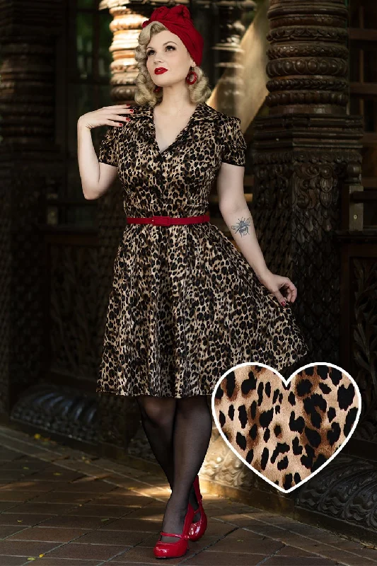 Penelope Rockabilly Leopard Print Shirt Dress