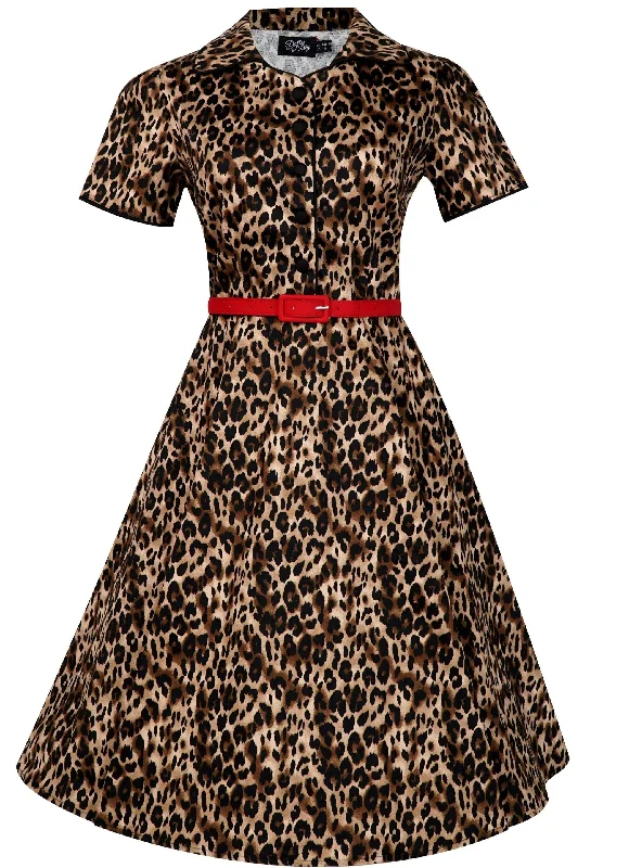 Penelope Rockabilly Leopard Print Shirt Dress