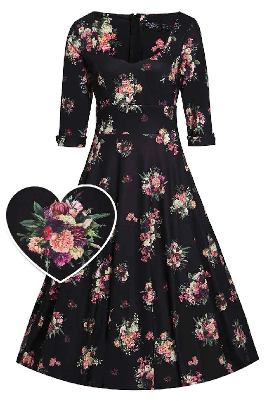 Scarlette Black Floral Mid Calf Dress