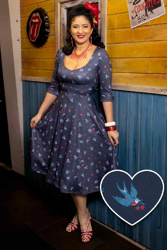 Scarlette Rockabilly Navy Heart & Swallow Dress