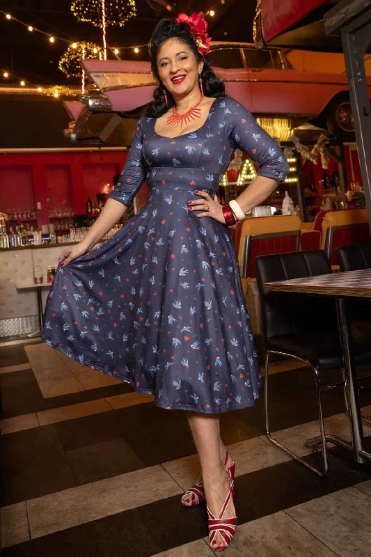 Scarlette Rockabilly Navy Heart & Swallow Dress