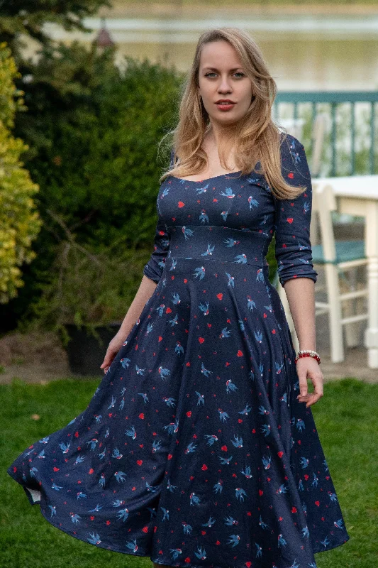 Scarlette Rockabilly Navy Heart & Swallow Dress