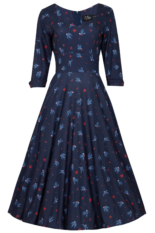 Scarlette Rockabilly Navy Heart & Swallow Dress