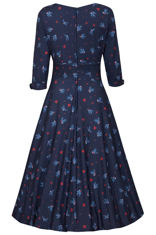 Scarlette Rockabilly Navy Heart & Swallow Dress