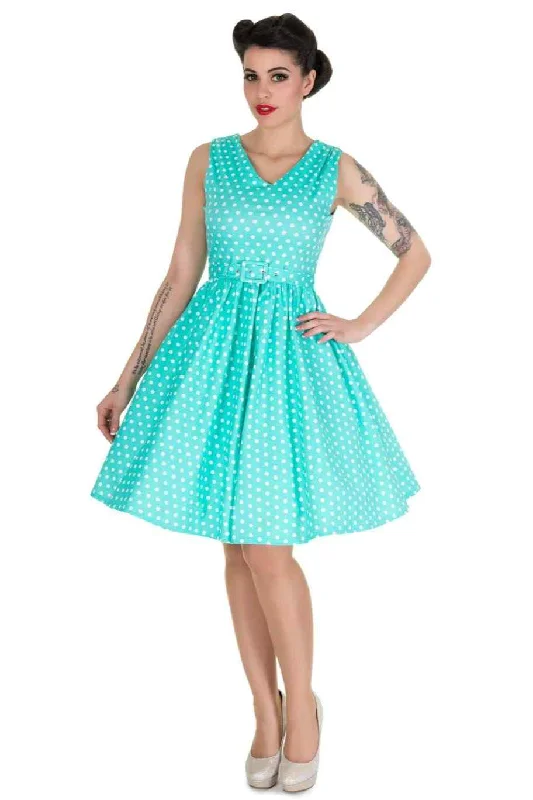 Wendy Polka Dot Swing Dress in Aqua Blue