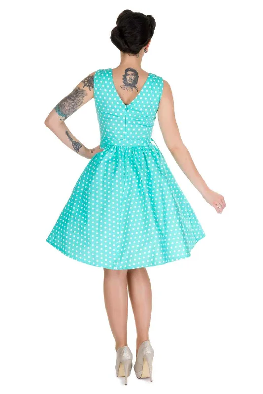 Wendy Polka Dot Swing Dress in Aqua Blue