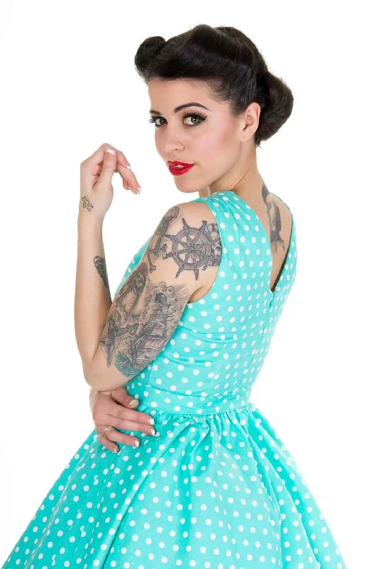 Wendy Polka Dot Swing Dress in Aqua Blue