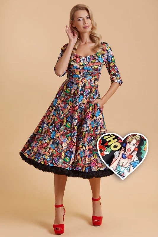 Scarlette Long Sleeved Pop Art Midi Dress