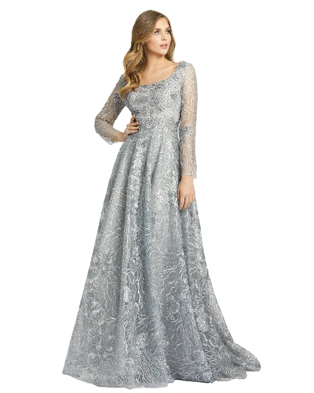 Jewel Encrusted Long Sleeve Square Neck Gown - FINAL SALE