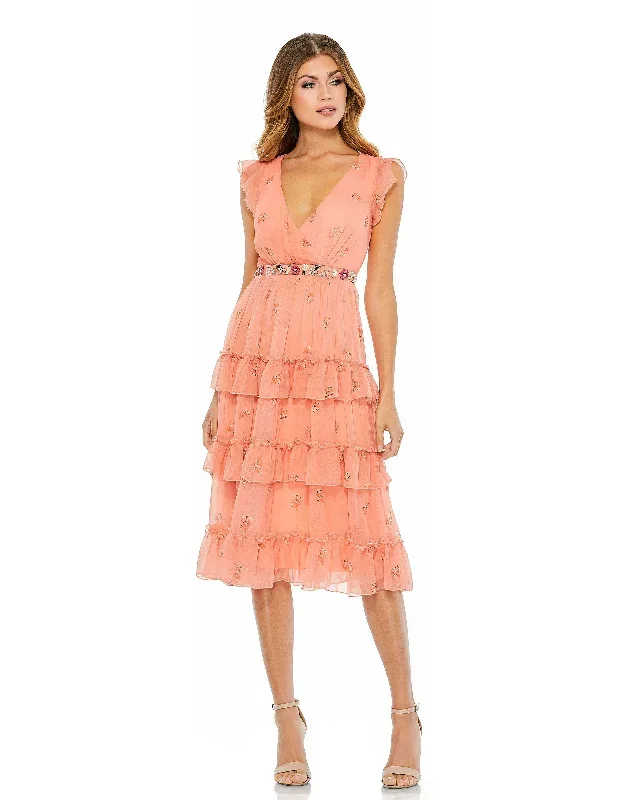 Floral Print Ruffle Tiered Faux Wrap Dress