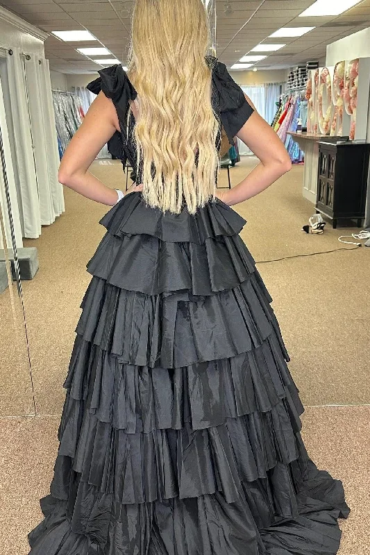 black-plunge-v-ruffle-tiered-ball-gown-with-slit