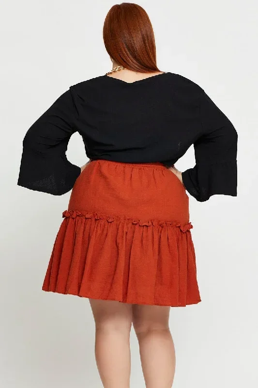 brown-mini-skater-skirt-clay-elastic-waist-css0022b-36b-1