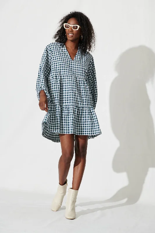 Ciaran Smock Dress In Emerald Gingham