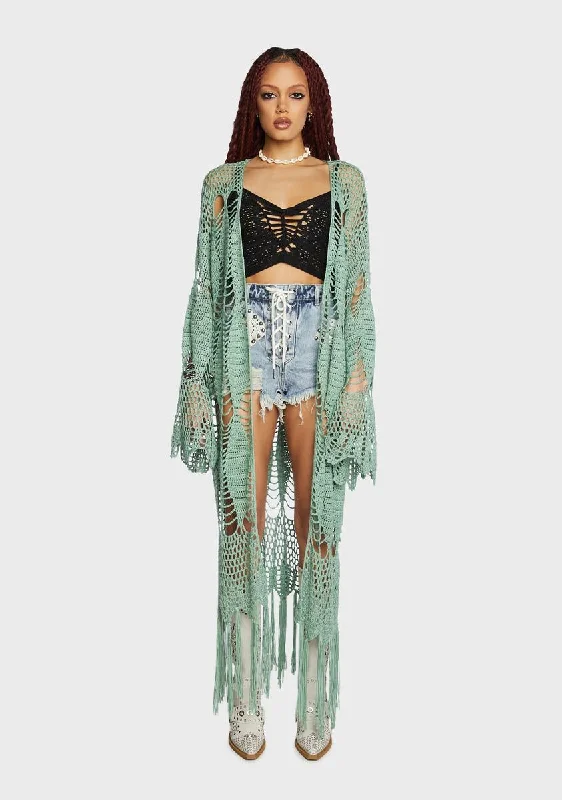 Free Spirit Club Crochet Duster - Sage