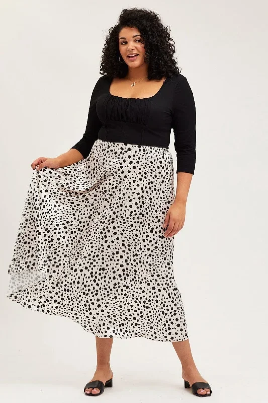 Geo Print Midi Satin Skirt