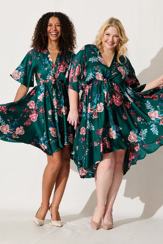 Helsinki Dress In Green With Blush Floral