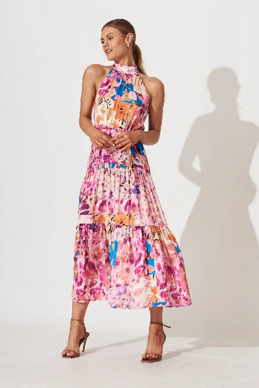 Khalo Dress In Pink Multi Patchwork Print